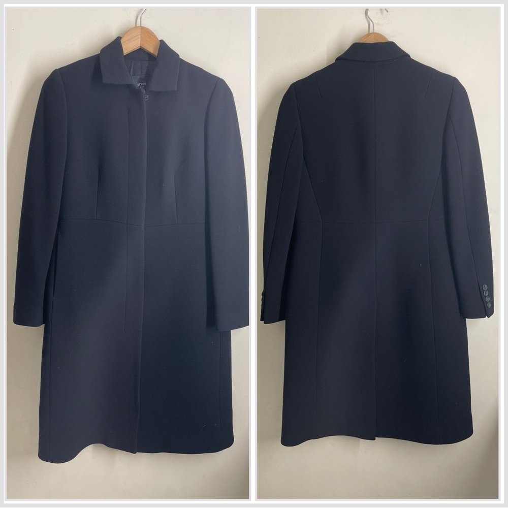 J. Crew Double Cloth Wool Long Coat Black Size 4 Petite Classic Minimalist